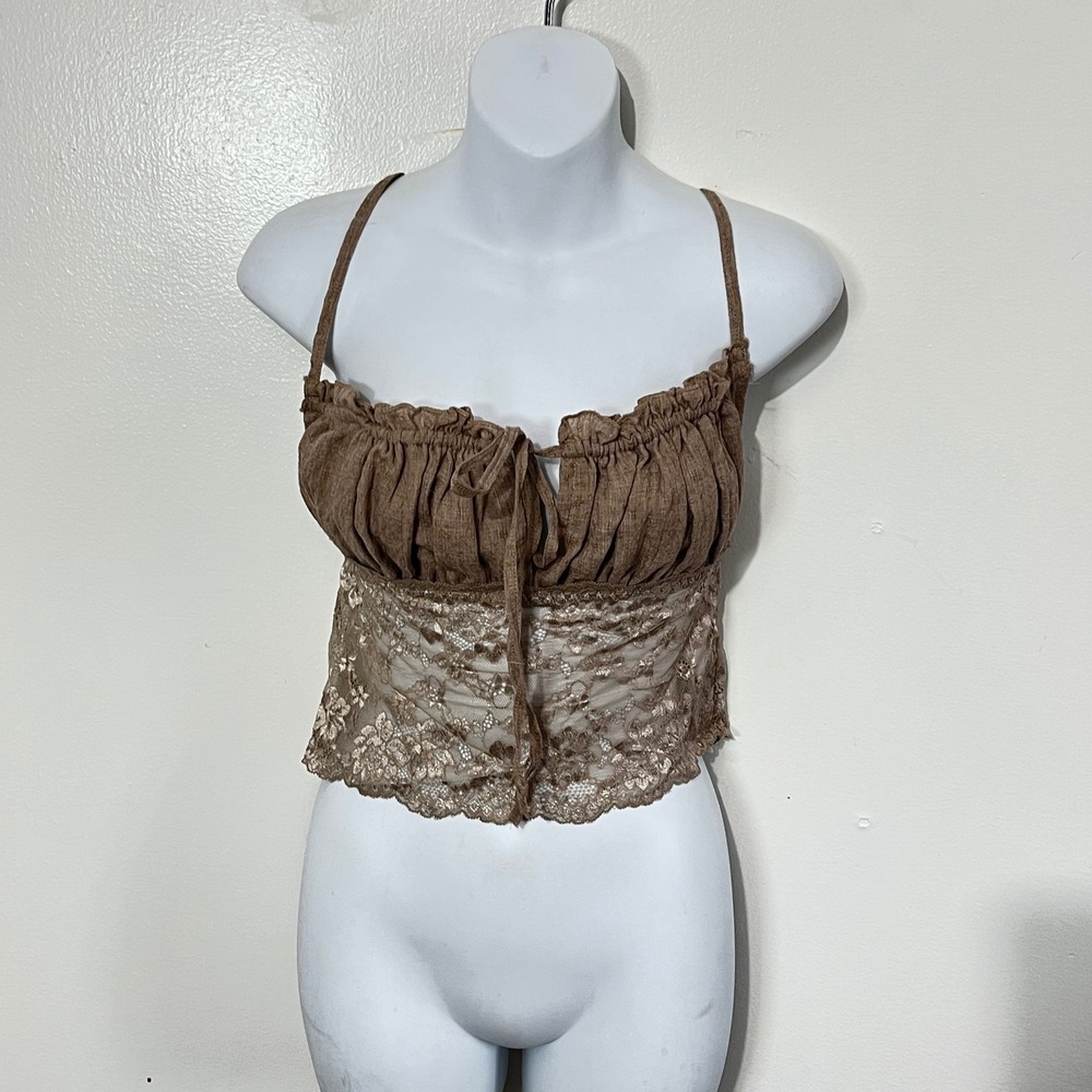 Current Mood Desert‎ Rose Lace Cami Women XL Brown Ruched Open Back
